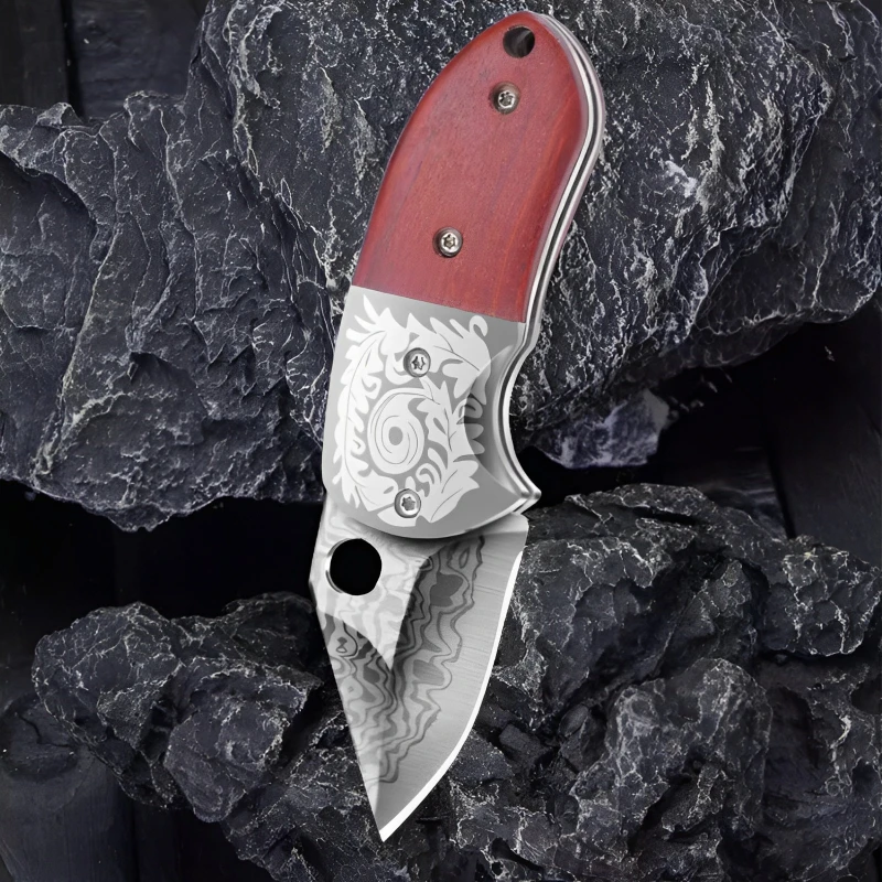 Дамасский кухненски нож за рязане на XTL, сгъваема мини-нож за ключове на открито, остър сгъваем нож от неръждаема стомана с висока твърдост Изображение 4