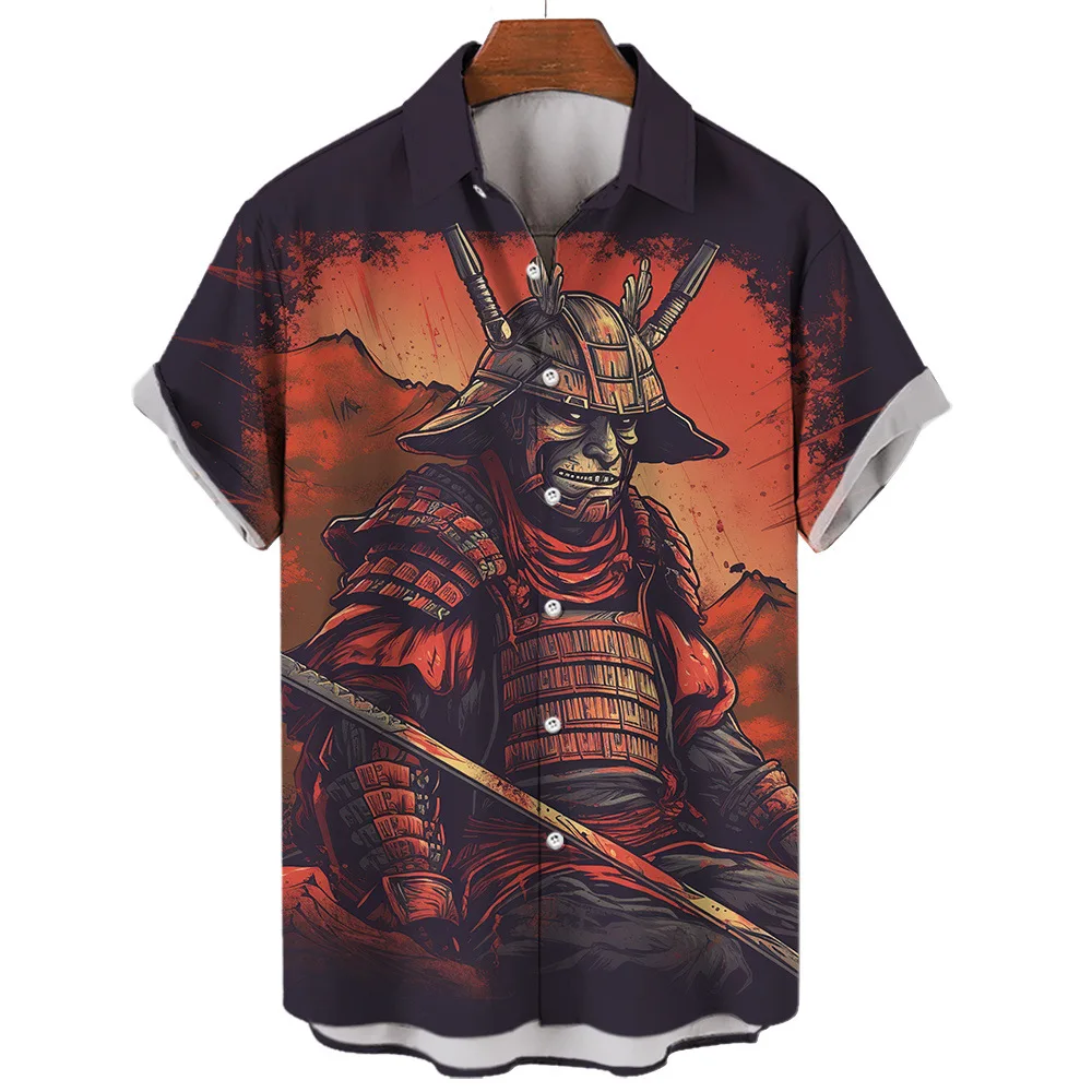 Мъжки Летни ризи Japan Warrior, Мъжки ризи с 3D принтом, Ежедневни Мъжки однобортная дрехи големи размери, блузи с къс ръкав за всеки ден Изображение 1