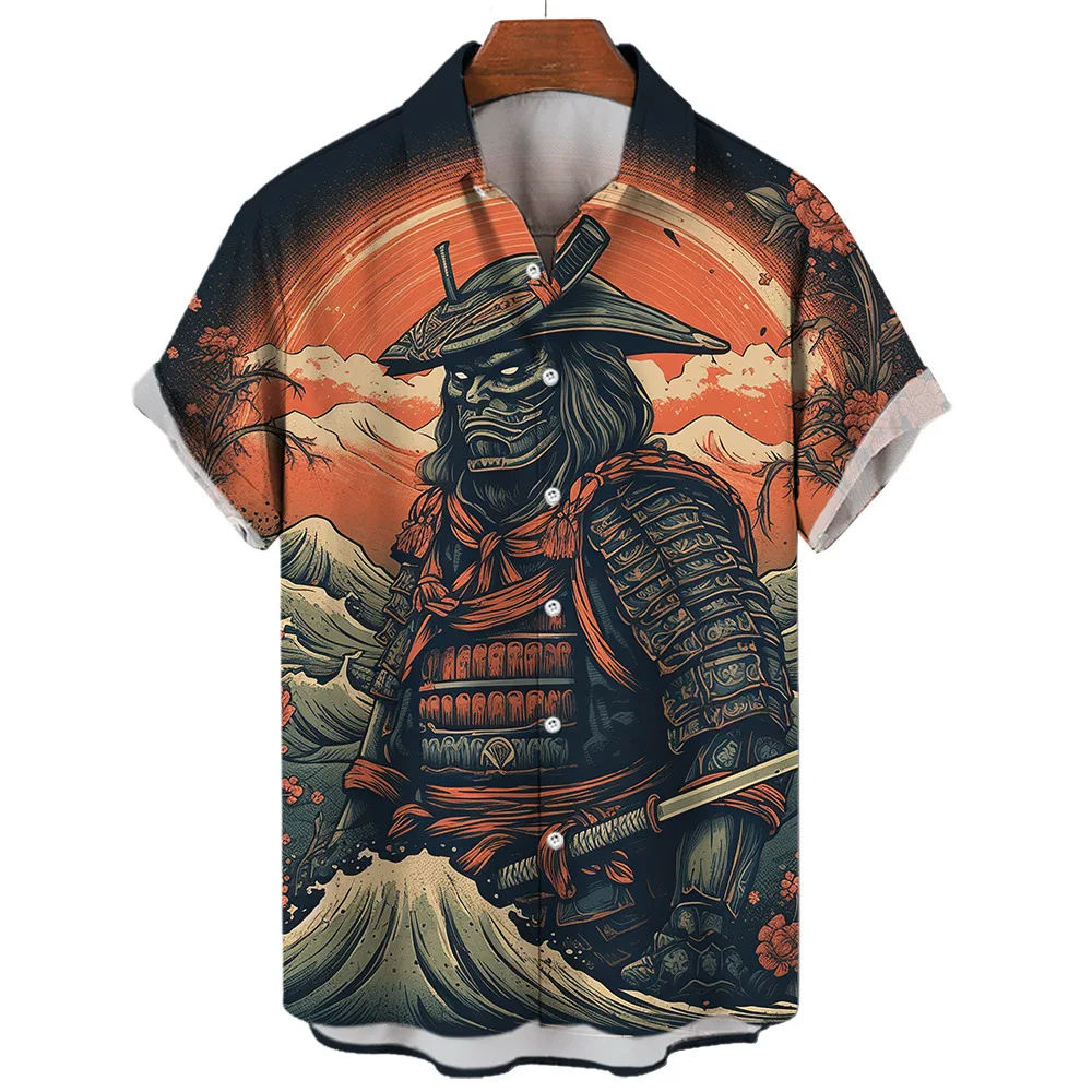 Мъжки Летни ризи Japan Warrior, Мъжки ризи с 3D принтом, Ежедневни Мъжки однобортная дрехи големи размери, блузи с къс ръкав за всеки ден Изображение 3