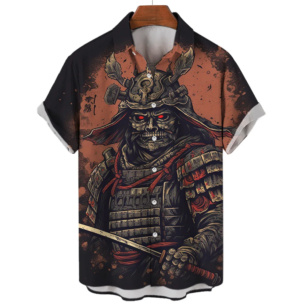 Мъжки Летни ризи Japan Warrior, Мъжки ризи с 3D принтом, Ежедневни Мъжки однобортная дрехи големи размери, блузи с къс ръкав за всеки ден Изображение 4