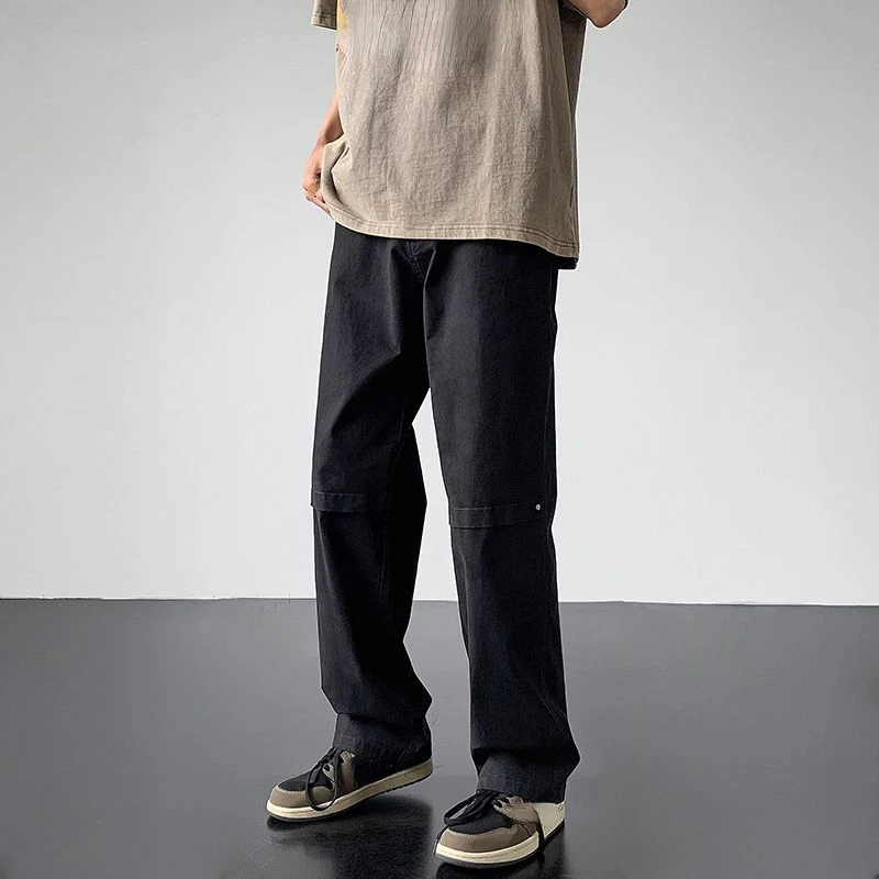 Работни панталони Bugilaku, мъжки летни ежедневни панталони в американския ретро-стил, права тръба, без тенденция на улицата Изображение 3