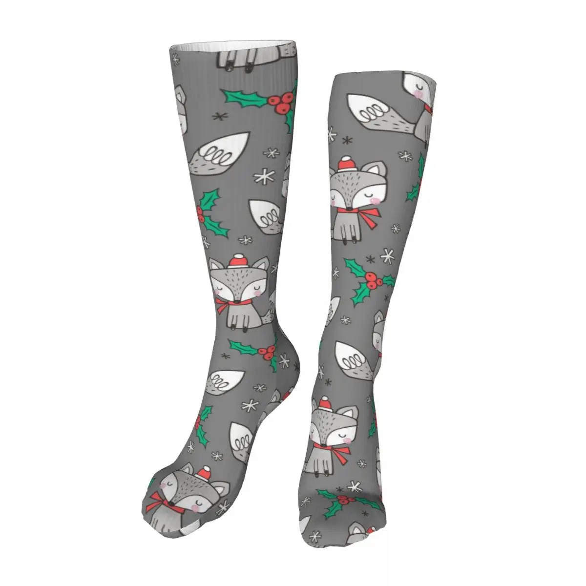 Коледни чорапи с лисици ръка, новост, Чорапи до глезена, Унисекс Чорапи до средата на прасците, дебели меки възли на ежедневните чорапи Изображение 0