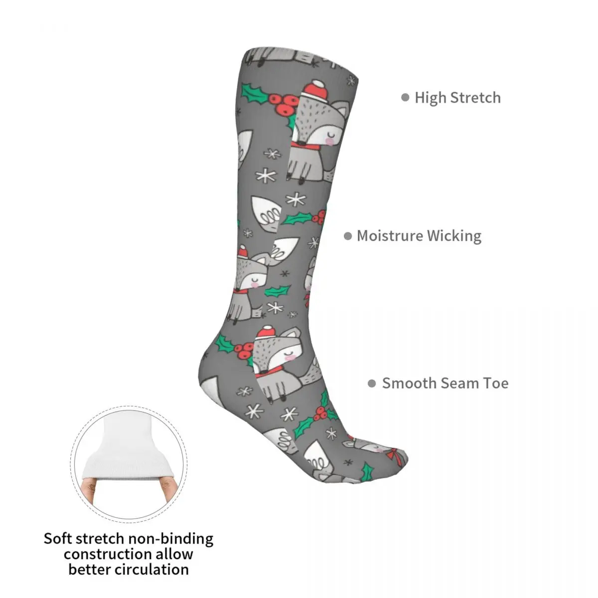 Коледни чорапи с лисици ръка, новост, Чорапи до глезена, Унисекс Чорапи до средата на прасците, дебели меки възли на ежедневните чорапи Изображение 4