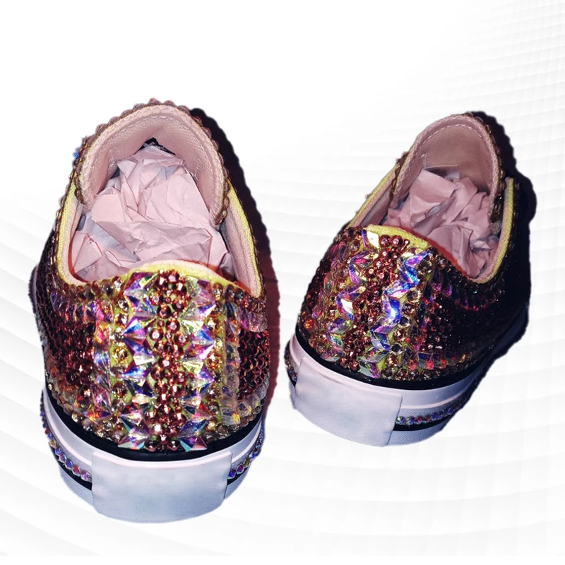 Ръчно изработени по поръчка, изцяло диамант тенденция парусиновая обувки с висок берцем, популярни удобни ежедневни маратонки Изображение 5