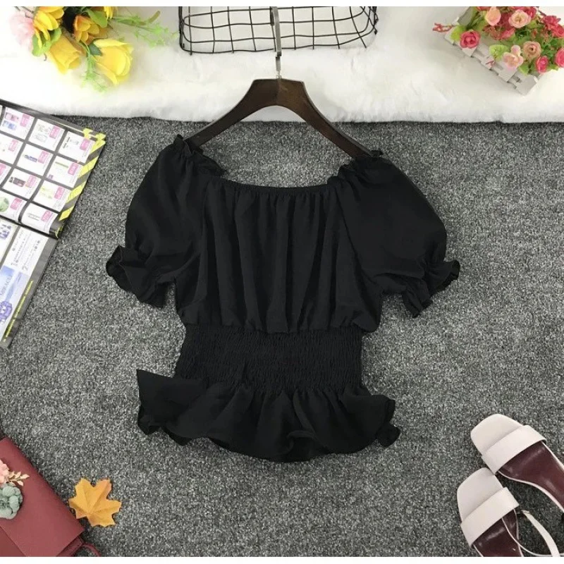 2023 Дамски шифоновая блуза в корейски стил, буйна блуза, риза, женска риза с къс ръкав Изображение 3
