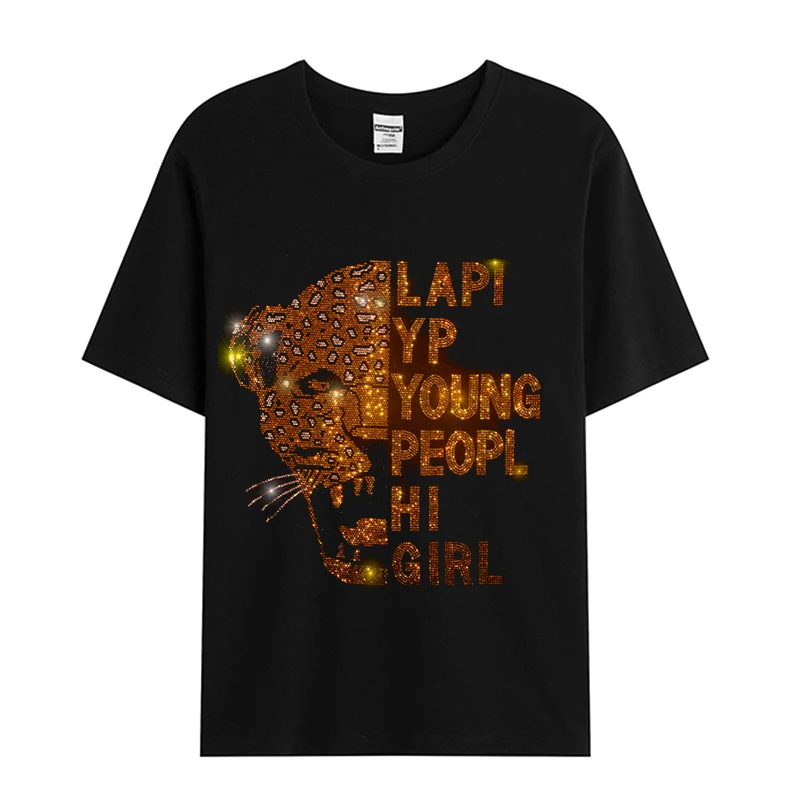 Мъжки t-shirt, Новата Мода, с Принтом Главата на Леопард, С Кристали, Къс ръкав, Летни Горещи Блузи, Мъжки Camiseta Изображение 0