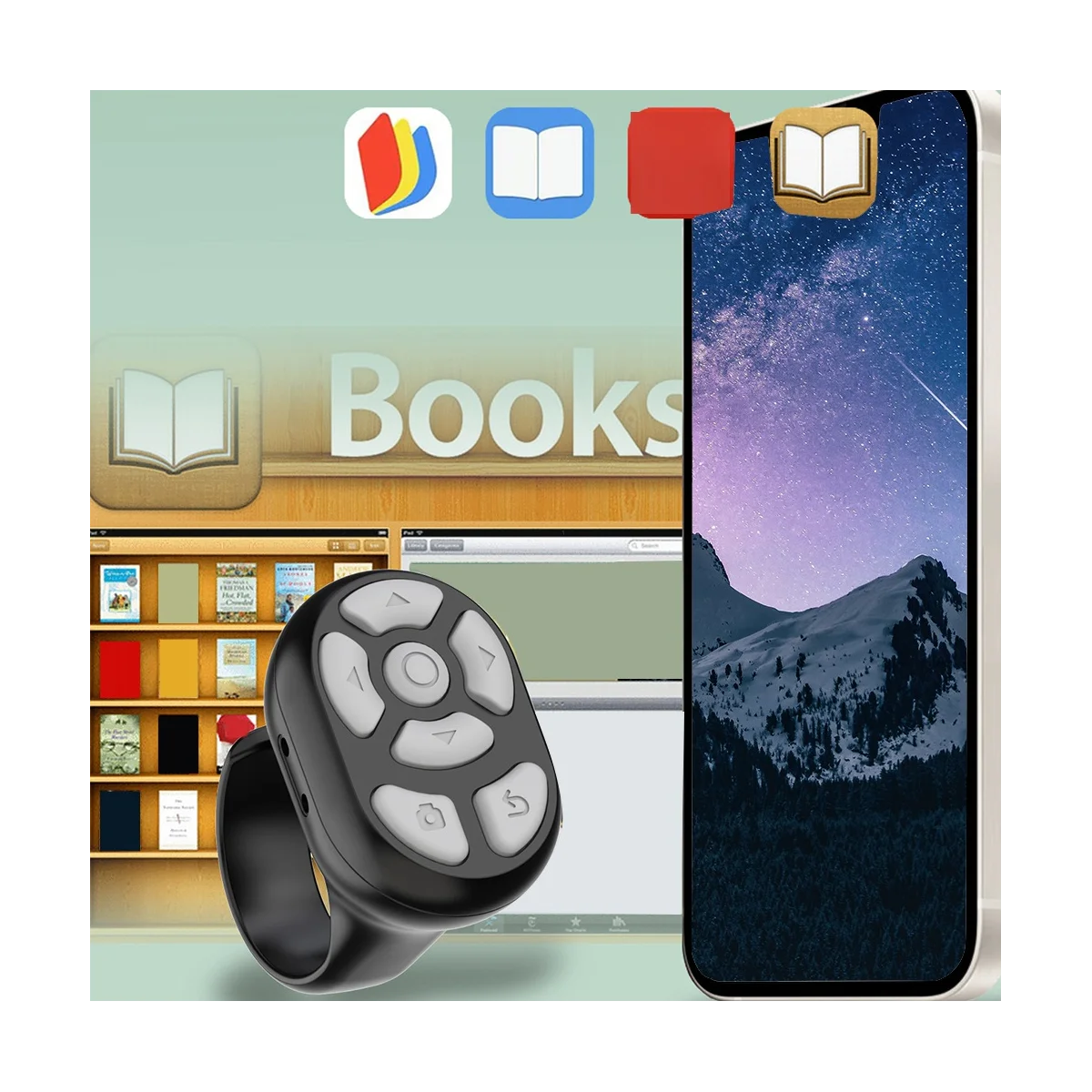 За пръстени TikTok Bluetooth дистанционно управление с Върха на пръста Автоматичен Преглед на страници Селфи Видеоконтроллер за iPhone (B) Изображение 2