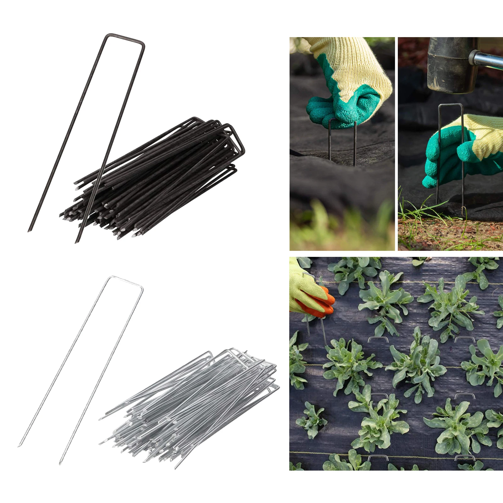 50 Опаковки градински кол от поцинкована стомана, U-образни скоби за косене на трева, Почва котва Изображение 5