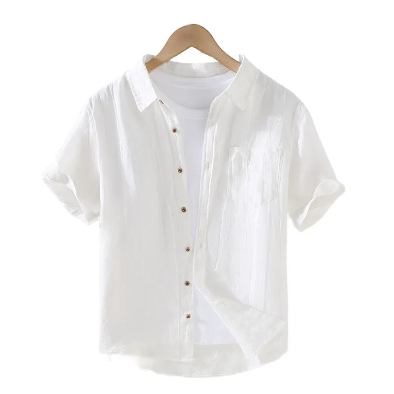 Лятна Мъжка риза от чист Лен с къс ръкав и квадратни деколтета в Ретро стил от старата конопляной Тъкан, Мъжка риза от Памучен конопляной тъкан, Топ Изображение 0