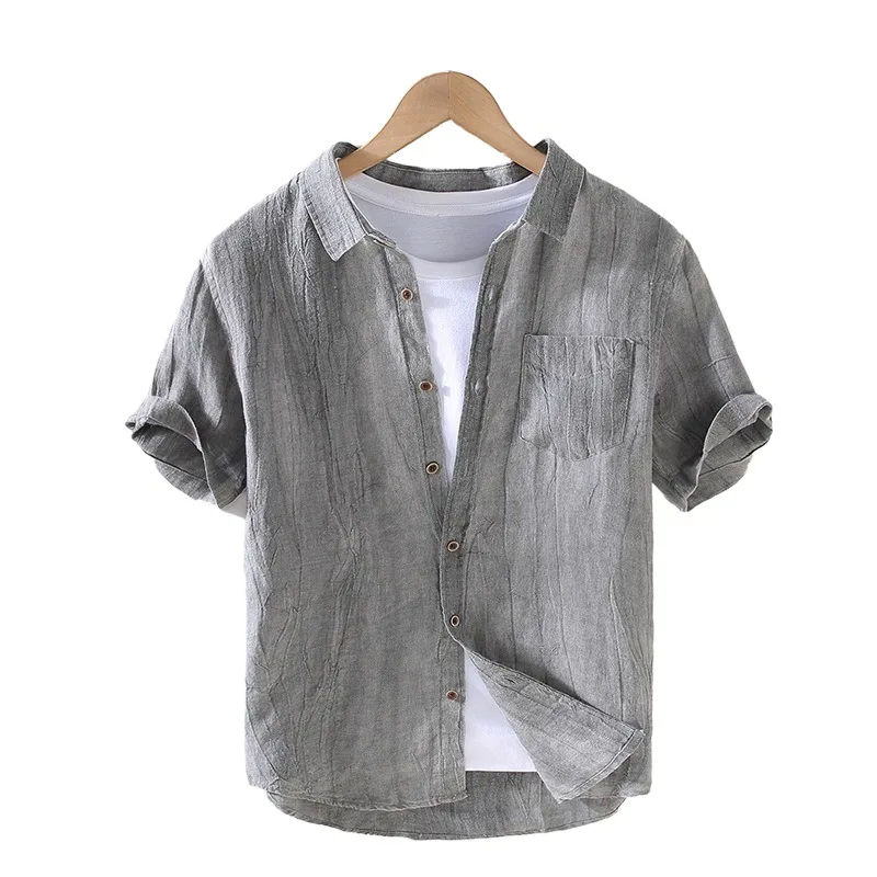 Лятна Мъжка риза от чист Лен с къс ръкав и квадратни деколтета в Ретро стил от старата конопляной Тъкан, Мъжка риза от Памучен конопляной тъкан, Топ Изображение 2