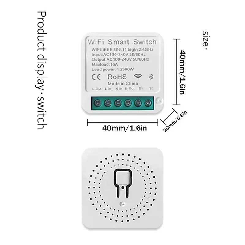 Интелигентен ключ светлина Мини Безжична WiFi Smart Switches се Нуждае от управлението на приложение с неутрален проводник, съвместим с гласов контрол 