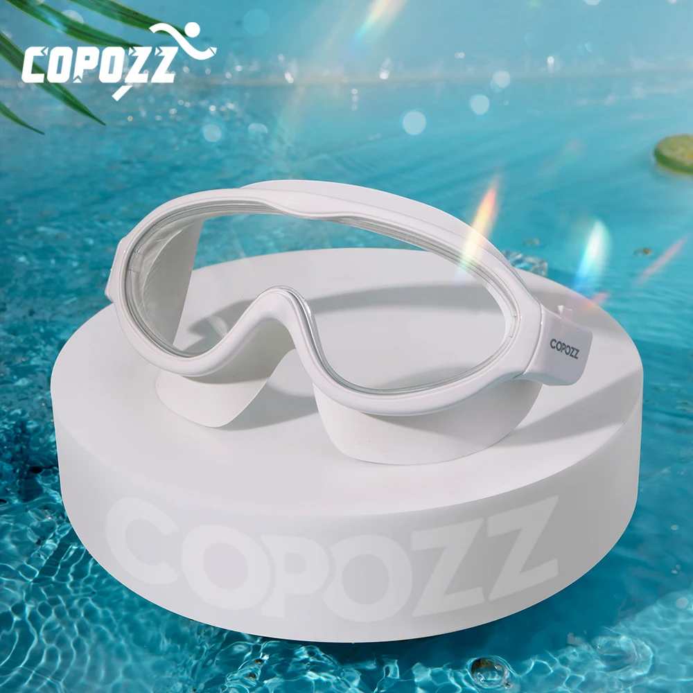COPOZZ Очила за плуване в голяма рамка, за Възрастни Очила за плуване, Мъже, Жени Професионален HD фарове за очила Силиконови очила Изображение 0