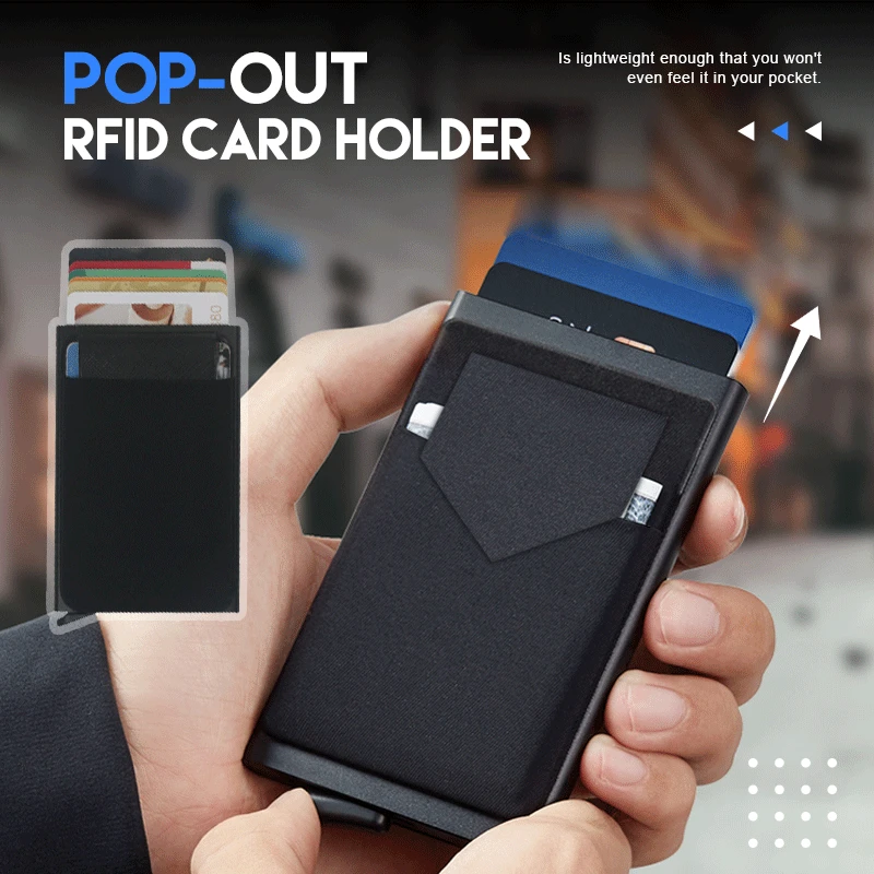 Тънък Алуминиев чантата с еластична задната чанта, стойка за кредитни карти, Мини RFID чантата си, Автоматично поп калъф за банкови карти Изображение 0