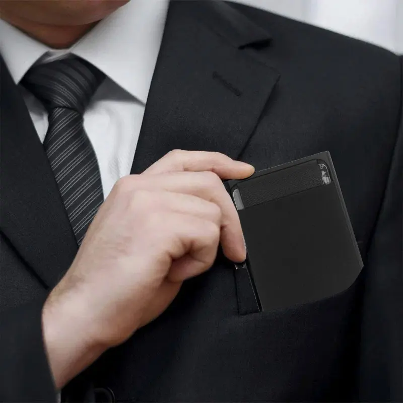 Тънък Алуминиев чантата с еластична задната чанта, стойка за кредитни карти, Мини RFID чантата си, Автоматично поп калъф за банкови карти Изображение 3